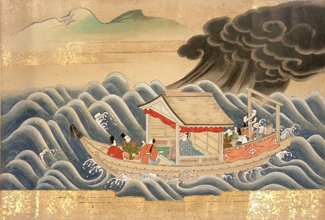 אוטומו נו מיוקו במהלך הסערה בים. מתוך מגילת 